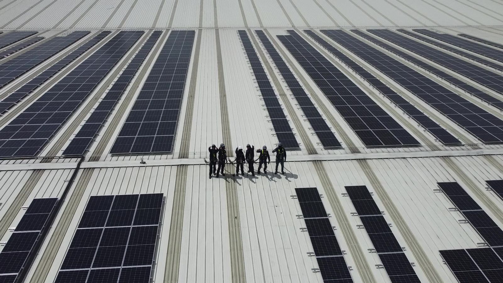 Técnicos REA instalando paneles en cubierta